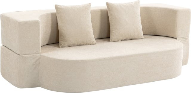 HOMCOM 2-Sitzer Schlafsofa aus Chenille in Beige mit klappbarer Rückenlehne und 2 Kissen, Breite: 190 cm - Bild 1