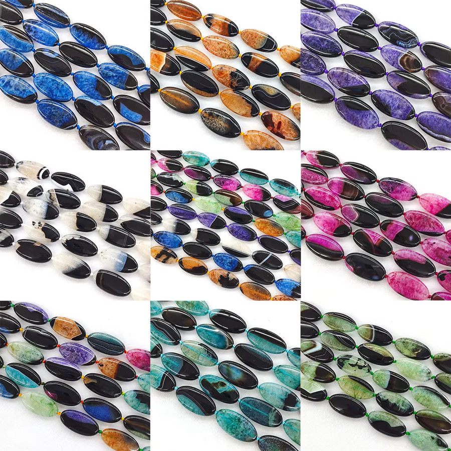 Achat-Kristalle, Uruguayischer Achat, Oval, 40x20mm, 9er Set - Bild 5