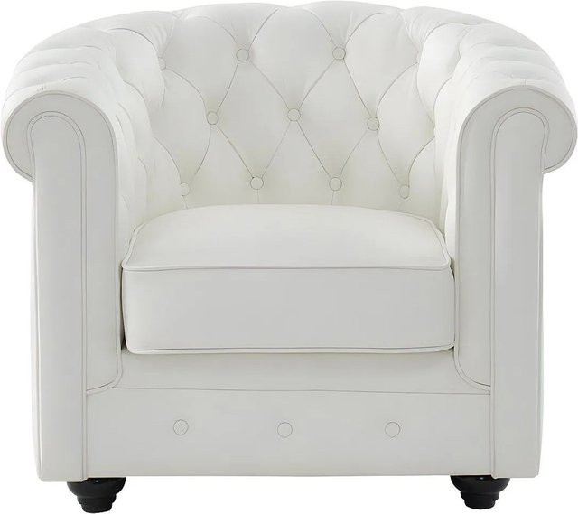 Vente-unique Chesterfield Sessel mit gerader Rückenlehne aus weißem Büffelleder - Bild 1
