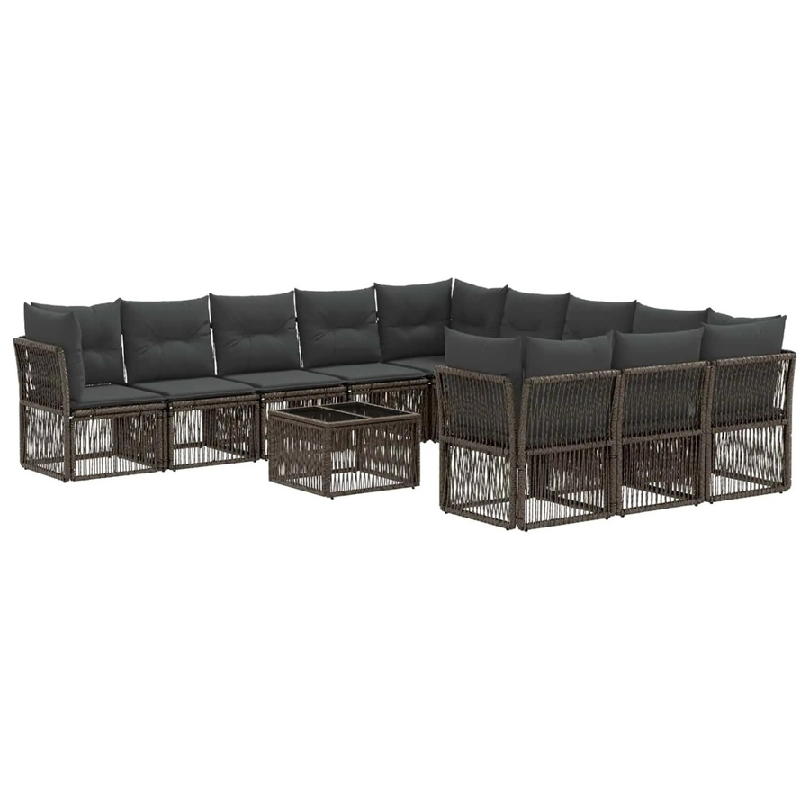 vidaXL Gartensofa-Set 12-tlg. in Grau mit Polyrattan, Eckelementen und Couchtisch, U-Form mit Polsterkissen und abnehmbaren Bezügen - Bild 2