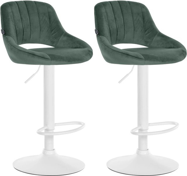 DELUKE 2er Set Barhocker SEGAD aus Samt in Grün und Weiß mit Lehne und 360 Grad Drehsitz, B/T/H: 47 x 48 x 85 cm - Bild 1