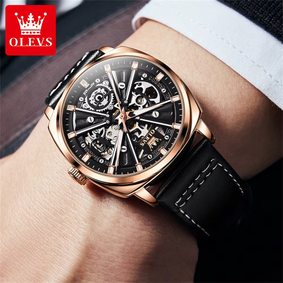 OLEVS Automatikuhr, Lederarmband, Schwarz, Herren - Bild 3