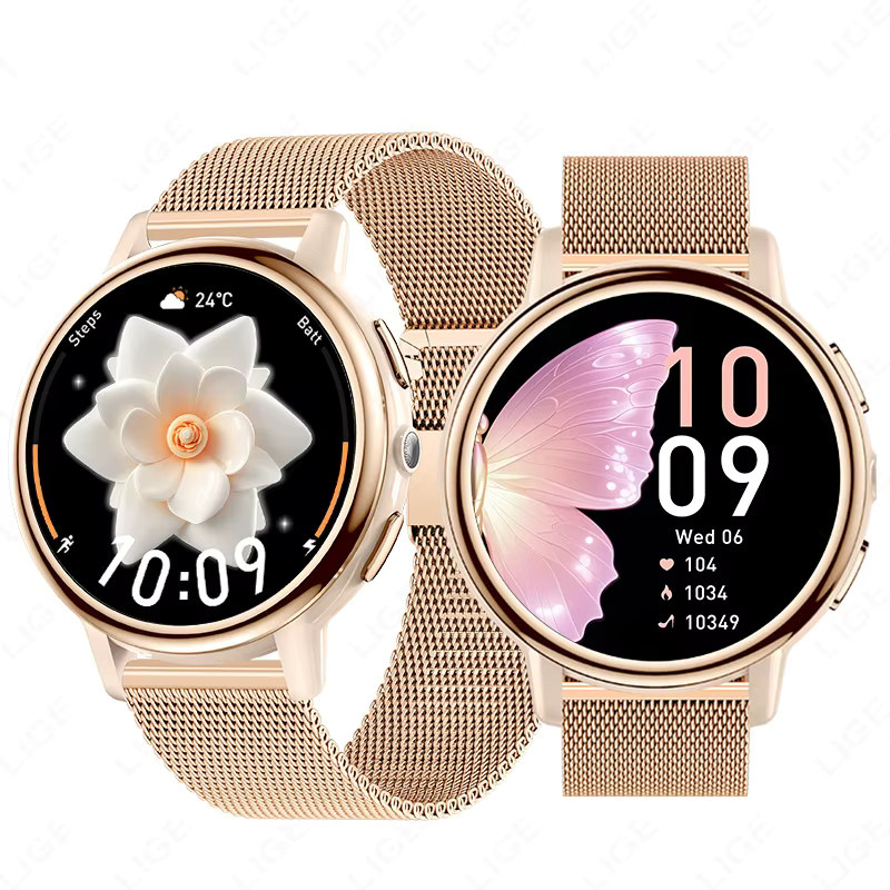 LIGE Smartwatch für Damen in Schwarz mit Milanaise-Edelstahlarmband, Rundes Display, Bluetooth-Anruf, Herzfrequenzmessung und Schrittzähler, Wasserdicht - Bild 6