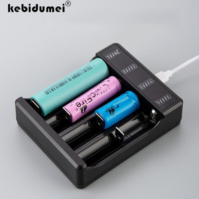 Kebidumei Universelles Lithium-Batterieladegerät mit LED-Anzeige und Kabel, 3,7 V, Schwarz, Schnellladegerät für 18650, 16650 und 14500 Akkus - Bild 1