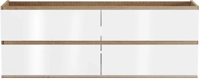 Waschbeckenunterschrank Saburi in Weiß und Naturfarben im skandinavischen Design mit Soft-Close-Türen, Breite: 150 cm - Bild 1