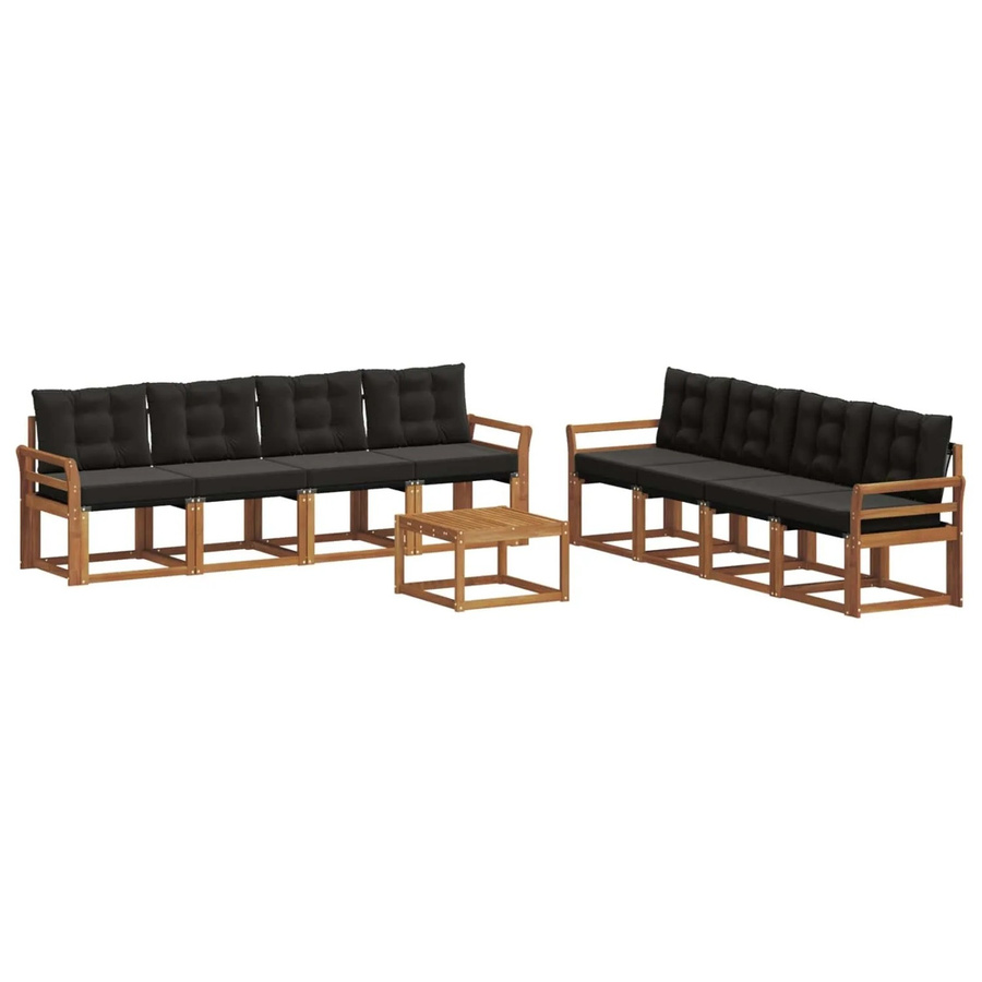vidaXL Outdoor-Sofagarnitur 9-teilig aus Akazienholz und Textilene in Schwarz und Natur mit Kissen und Tisch - Bild 2