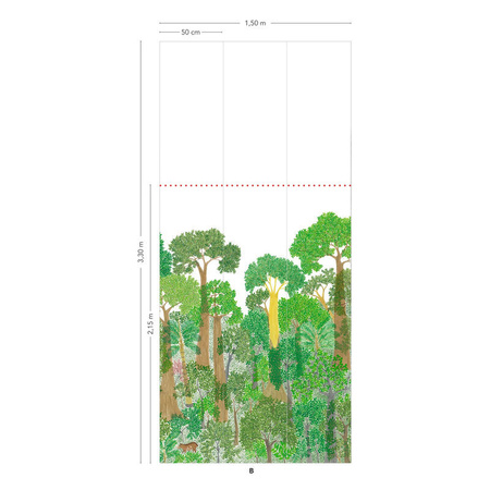 Isidore Leroy Wandbild Isio Bajii Panel B Vlies Tapete mit Tier- und Blumenmotiven in Grün und Mehrfarbig