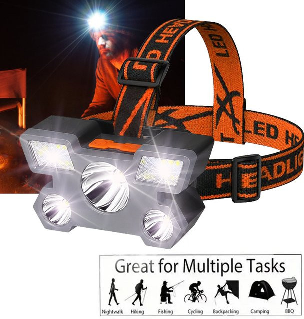 NEWBIRTH Wiederaufladbare 5-LED-Stirnlampe in Schwarz für Camping und Sport - Bild 1