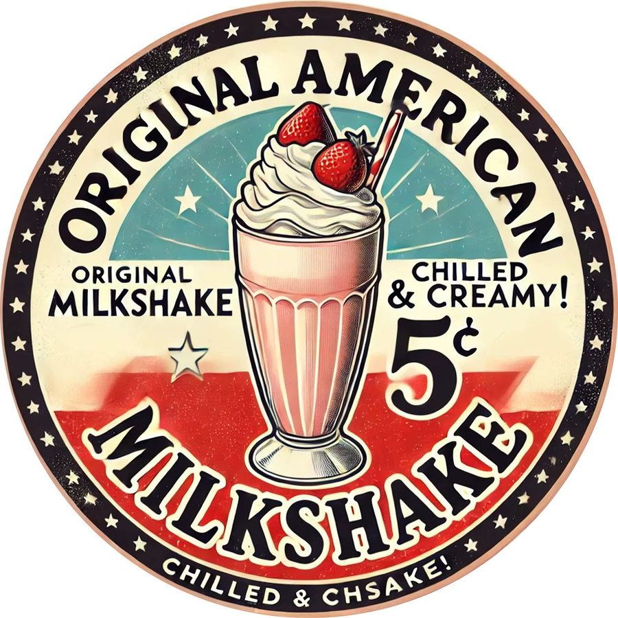 Potdemiel Retro-Aluminium-Rundschild Vintage Milchshake und Eisschaum Kunst Wanddeko Multicolor Durchmesser: 20 cm - Bild 5