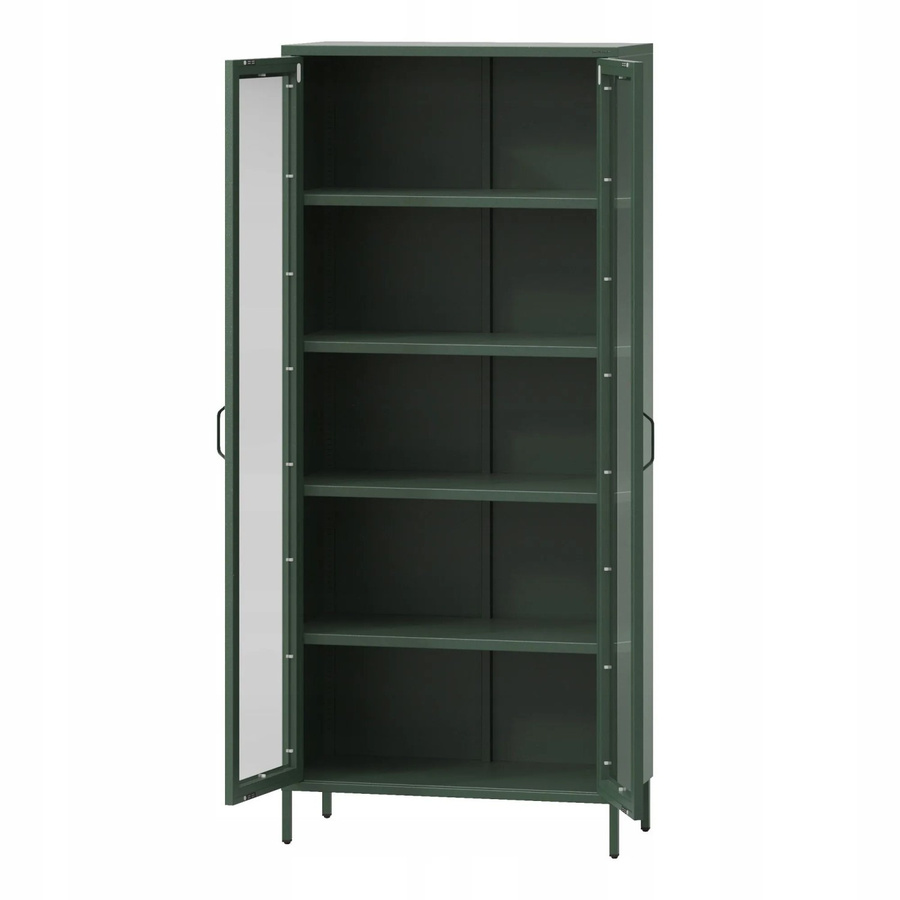 JAN NOWAK Wohnzimmer Vitrine ANGELO Modern in Flaschengrün mit Glastüren und Metallgestell, H: 185 cm, B: 80 cm, T: 45 cm - Bild 2