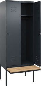 C+P Spind Classic PLUS Garderobenschrank mit Sitzbank, 2 Abteile, Anthrazit/Schwarz, B/T/H: 212 x 80 x 81,5 cm, mit Zylinderschloss und 4 Garderobenhaken - Bild 1