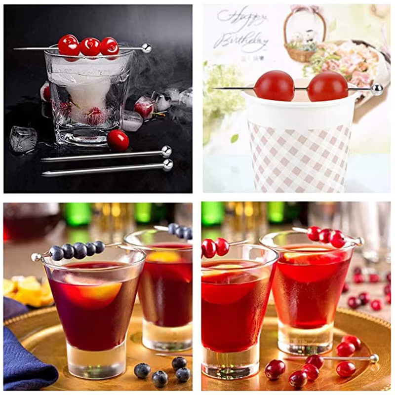 SUNFILI Cocktail-Sticks aus Edelstahl 304 in Silber, 10 Stück wiederverwendbare Getränke-Picks und Martini-Picks für Obst und Dekoration - Bild 2