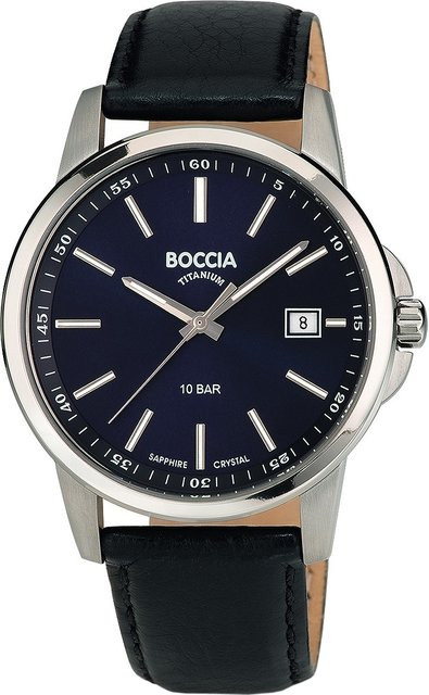 Boccia Herrenuhr, Quarz, Titan, 40 mm, Leder, Blau, 10 ATM - Bild 1
