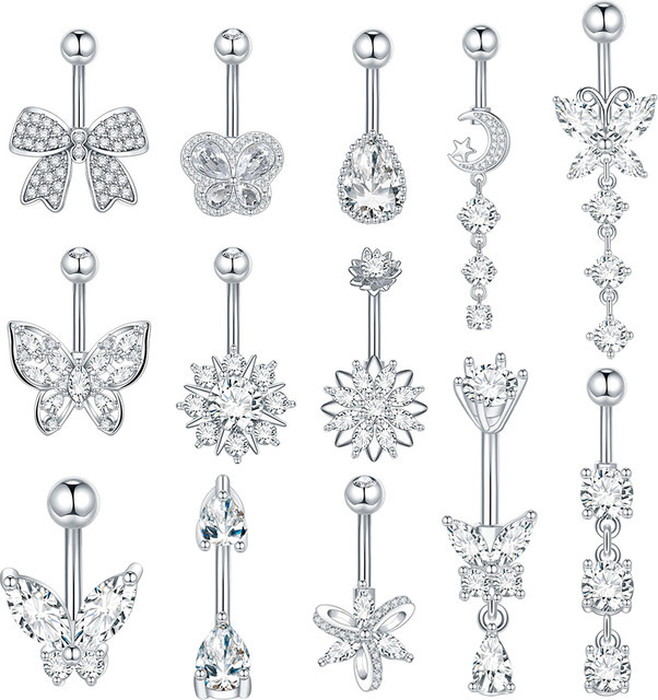 WTX Bauchnabelpiercing, Zirkonia, Mond, Schmetterling, Damen, Silber - Bild 1