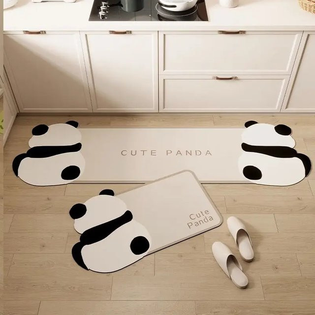 VIKAMA Küchen-Teppich-Set in Panda-Form, rutschfeste und wasserdichte Bodenmatte in Weiß - Bild 1