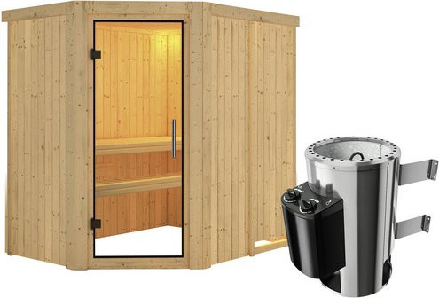 Karibu Sauna Wenden in Beige mit 3,6 kW Saunaofen und integrierter Steuerung für 3 Personen, B/T/H: 196 x 198 x 151 cm - Bild 1