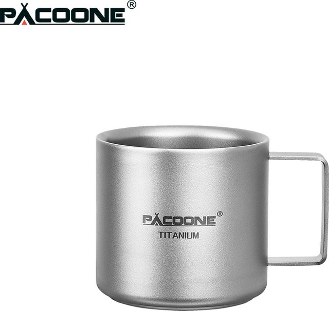 PACOONE Titan Tasse Silver – Tragbarer Camping Reisebecher aus Metall für Kaffee, Tee und Wasser - Bild 1