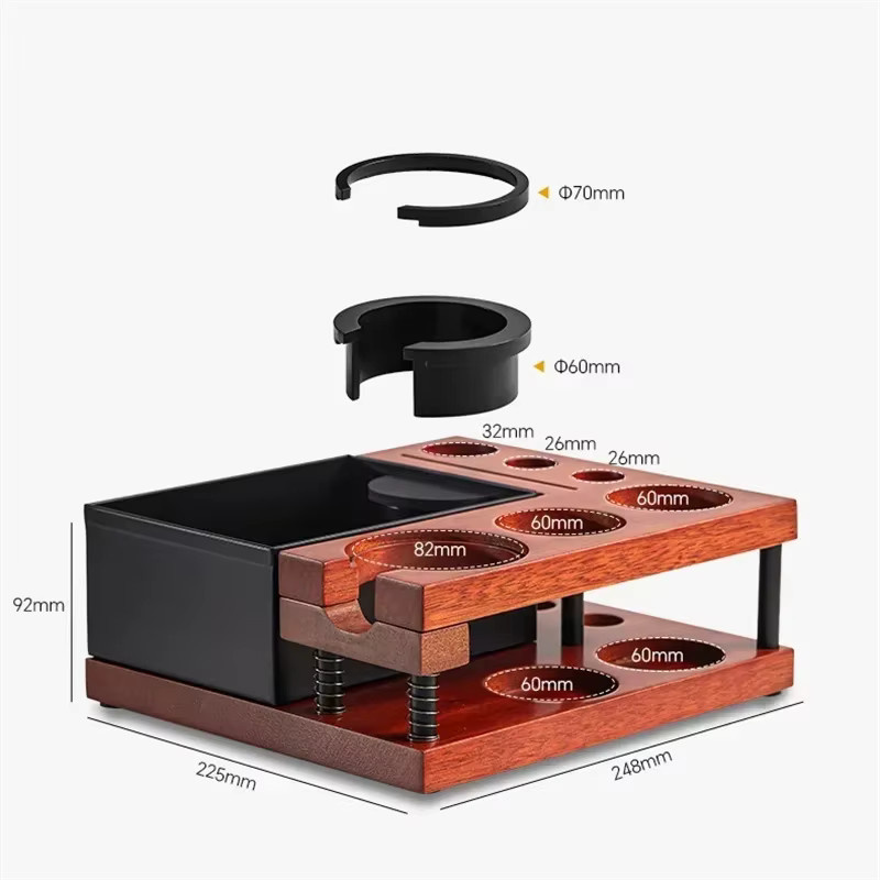 JUSTINLAU Kaffeepulverhalter mit Klopfbox und doppelschichtigem Holzverteiler in Braun für Siebträger 51 mm, 54 mm oder 58 mm inklusive Puck-Screen Aufbewahrungsbasis - Bild 6