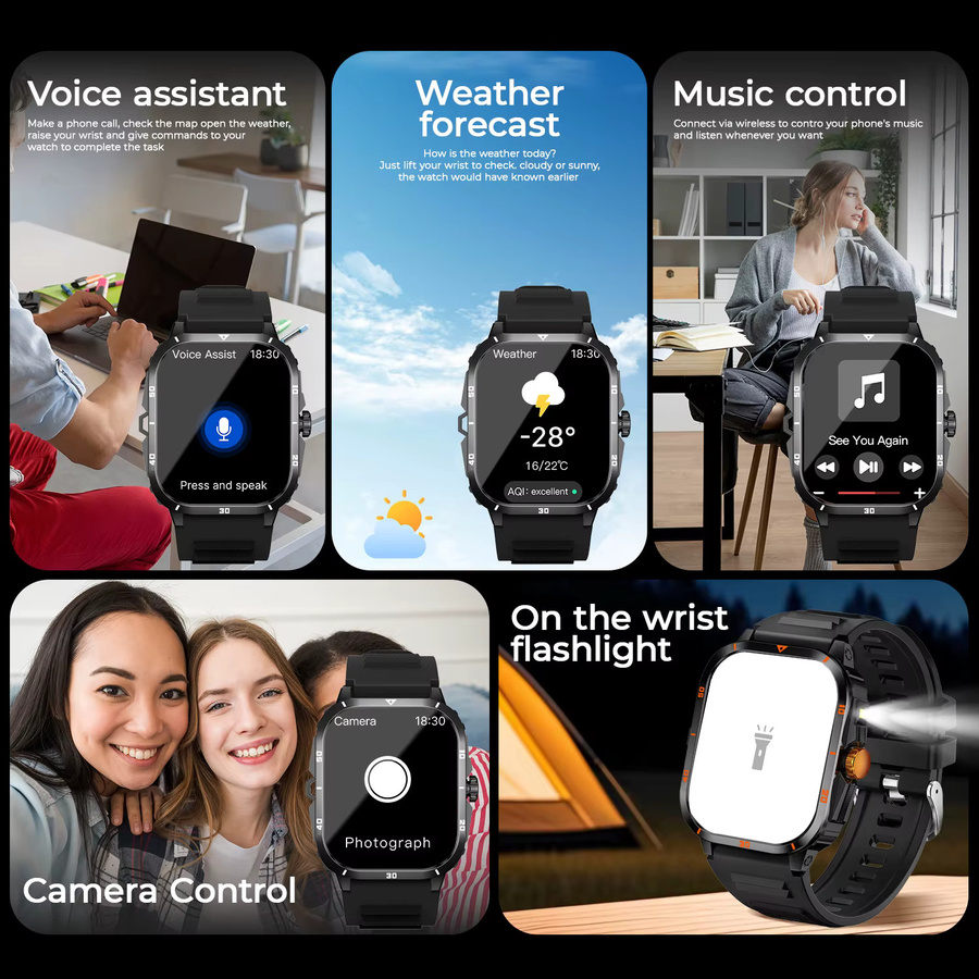 SIMSONLAB Smartwatch, 2,01 Zoll, Schwarz, Silikon, Herren - Bild 3