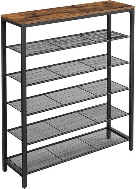 Vasagle Schuhregal mit 5 Ebenen im Fabrikstil, Farbe Braun-Schwarz, B/T/H: 100 x 30 x 110 cm - Bild 1