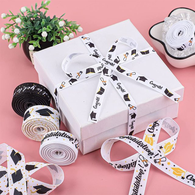 Textiles Geschenkband für Abschlussfeiern und Blumensträuße in Schwarz und Weiß, Breite: 1,57 cm - Bild 1