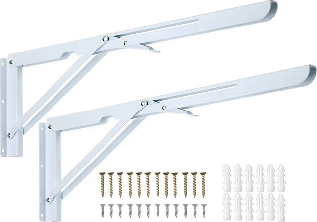 NERISXB 2er Set klappbare Regalhalterungen aus Metall in Weiß, Wandmontage, Breite: 50 cm, Höhe: 16,5 cm, Tiefe: 49,5 cm - Bild 1