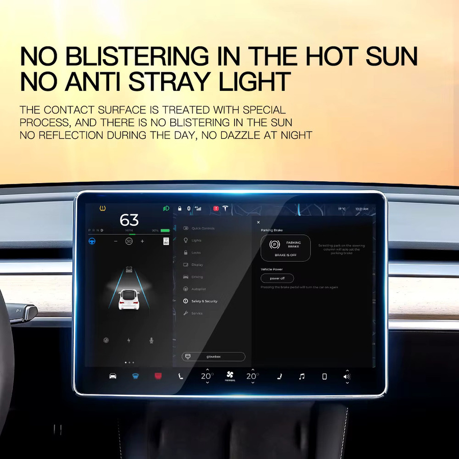 YZ Schutzfolie aus gehärtetem Glas für Tesla Model 3/Y Highland Juniper, hintere Reihe Mittelsteuerung und Touchscreen, transparent - Bild 2