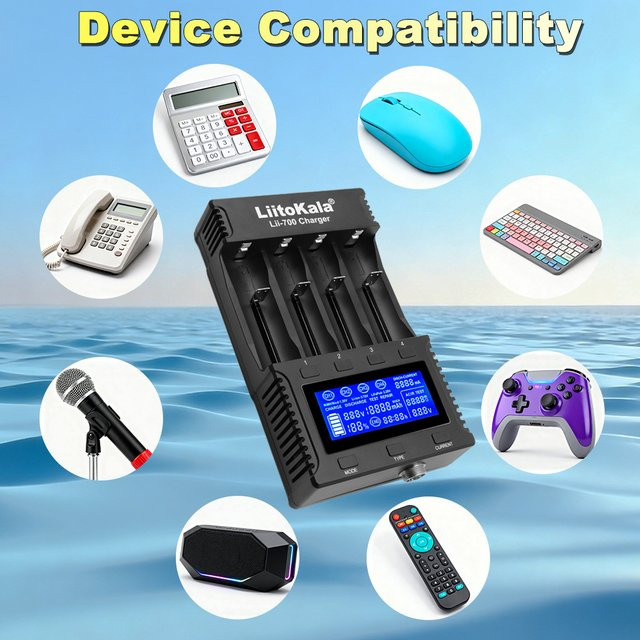 Liitokala Lii-700 Akkuladegerät für 18650 26650 16340 18500 Akkus in Schwarz mit Display - Bild 1
