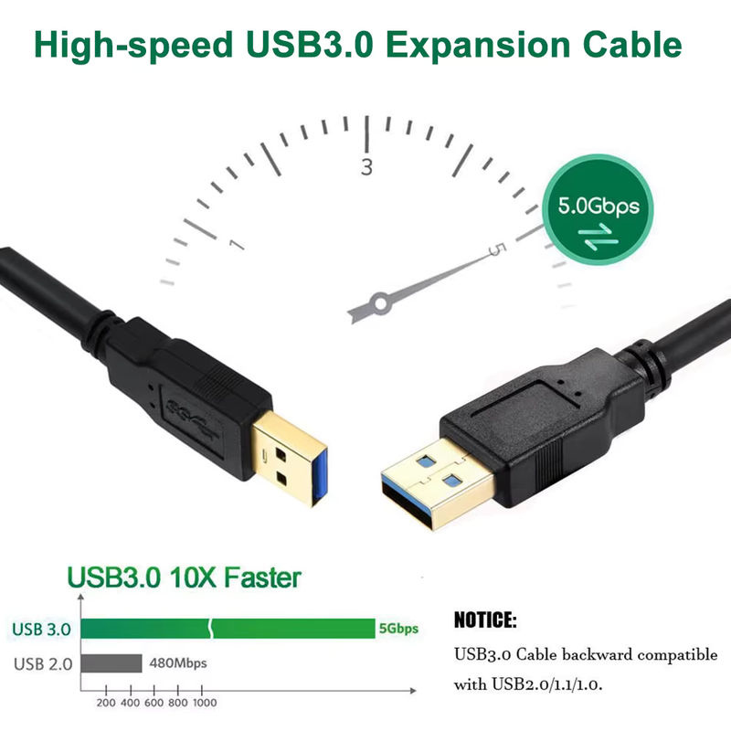 USB 3.0 auf USB Kabel in Schwarz für Festplattengehäuse, Drucker, Modem und Kameras, Länge: 50 cm - Bild 3