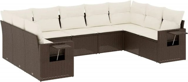 vidaXL 9-teilige Garten-Sofagarnitur aus Poly-Rattan mit Kissen in Braun und Creme-Braun - Bild 1