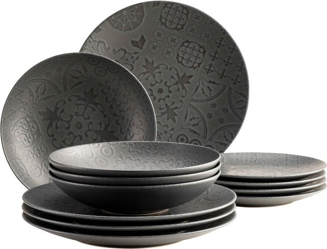 Mäser Tafelservice Trad. Tiles aus Steinzeug in Schwarz - Bild 1