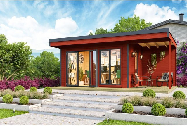 Lasita Holz-Gartenhaus Domeo mit Flachdach in Schwedenrot, Blockbohlenbauweise, B/T: 400 x 300 cm - Bild 1