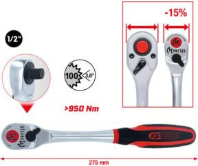 KS Tools Monster Umschaltknarre 1/2 Zoll aus Chrom Vanadium, Silber, Länge: 27,5 cm - Bild 2