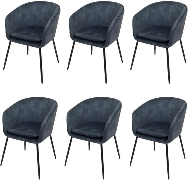 6er-Set MCW Esszimmerstühle O28 Polsterstühle aus Stoff und Metall in Blau - Bild 2