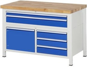 Rau Werkbank Modell 8922 aus Holz und Stahl in Grau und Blau, B/T/H: 125 x 70 x 84 cm - Bild 1