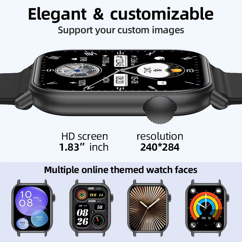 LIGE Smartwatch, 1,83 Zoll, Schwarz, Silikon, Herren - Bild 3