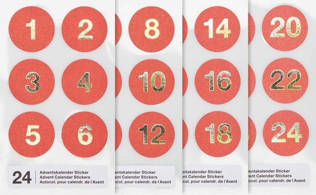 Rico Design Paper Poetry Adventskalender Sticker Zahlen 1-24 Rot - Bild 1