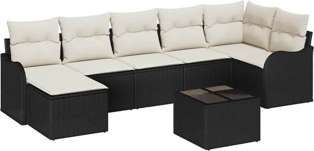 vidaXL 8-teiliges Garten-Sofa-Set aus Poly Rattan und Stahl in Schwarz-Weiß mit Kissen und Tisch - Bild 1