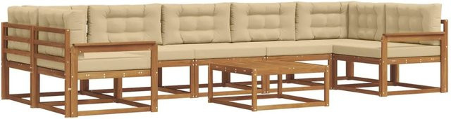 vidaXL Outdoor-Sofagarnitur L-Form aus Akazienholz mit 8 Kissen in Natur und Beige - Bild 1
