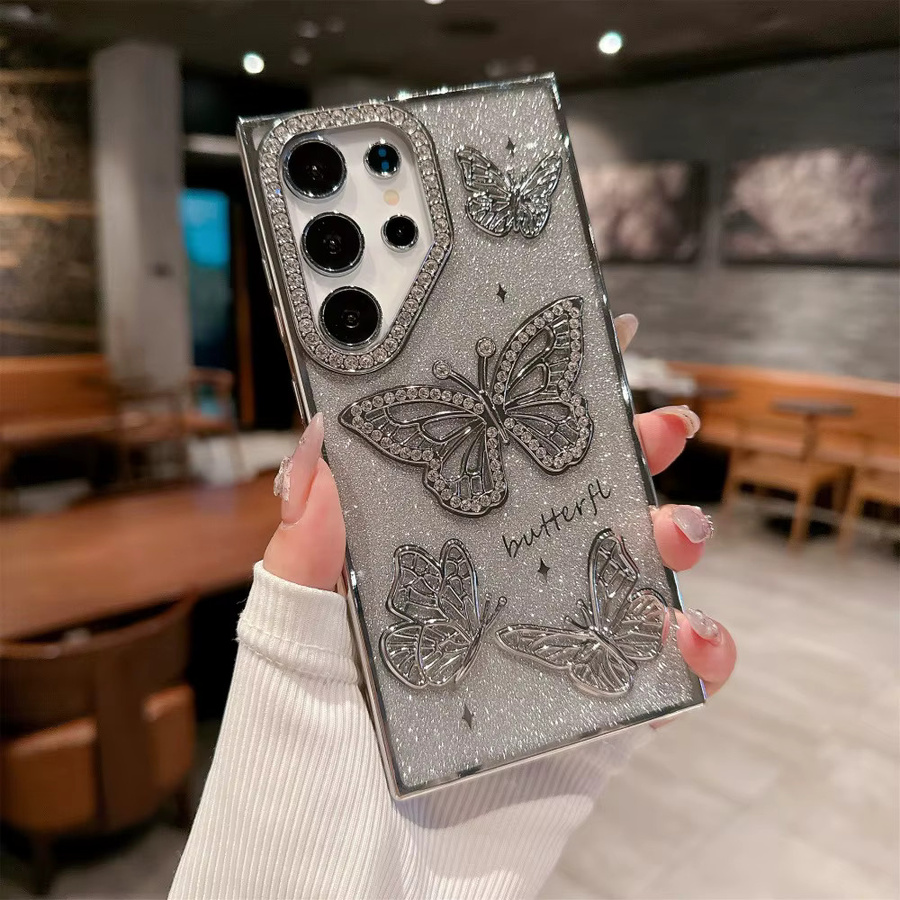 Luxuriöse Bling Diamant Schmetterling Handyhülle für Samsung S25 Ultra S24 S23 Plus S22 A16 A26 Stoßfeste Schlanke Glitzer Schutzhülle - Bild 1
