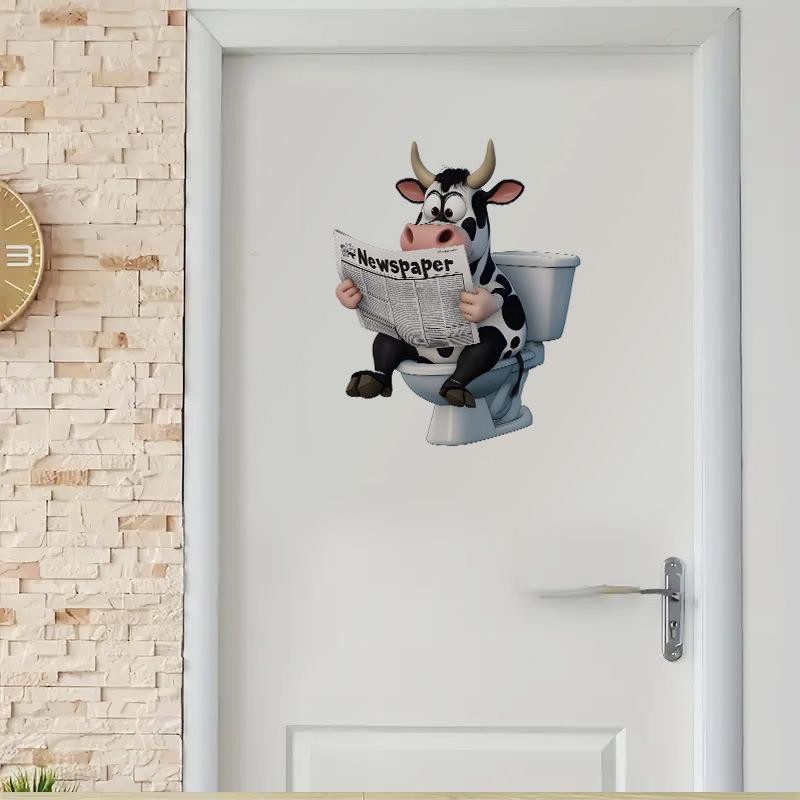 A Better Home 3D Wandaufkleber Lustige Kuh liest Zeitung für das Badezimmer, selbstklebend und wasserdicht, Mehrfarbig, B/H: 24 x 24 cm - Bild 2