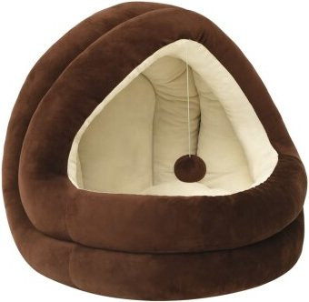 VidaXL Katzenbett aus Mikrofaser in Braun und Grau mit integriertem Spielzeug und rutschfester Unterseite, B/T/H: 40 x 40 x 35 cm - Bild 1
