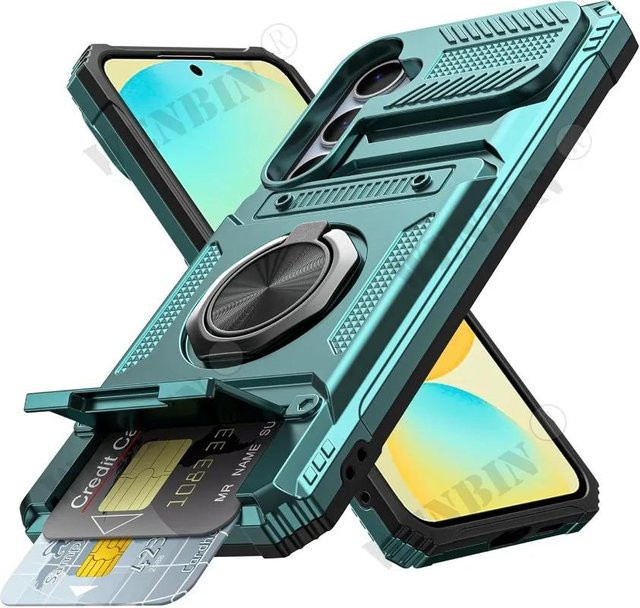 Robuste Magnet-Schutzhülle für Samsung Galaxy S26 Ultra S24 S23 Ultra A16 A7 A37 A17 mit rotierbarem Ring-Ständer und Geldbörsenfunktion in Schwarz - Bild 1