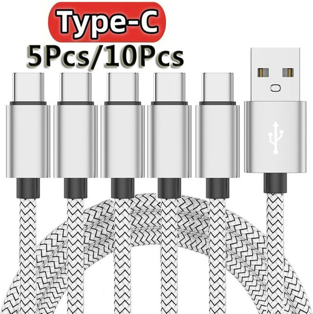 USB A zu Typ C Ladekabel Set aus geflochtenem Nylon für Android Smartphones wie Samsung und Xiaomi, Schnellladekabel und Datenkabel, Lila - Bild 1