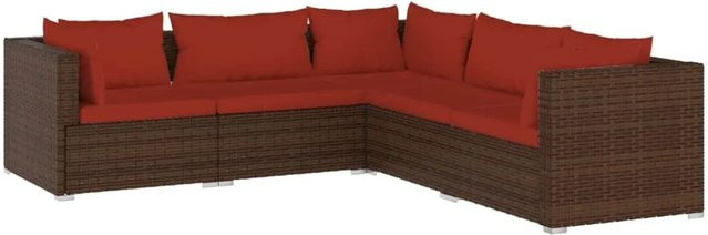 vidaXL 5-tlg Garten-Lounge-Set aus Poly Rattan in Braun mit Kissen und L-Form - Bild 1