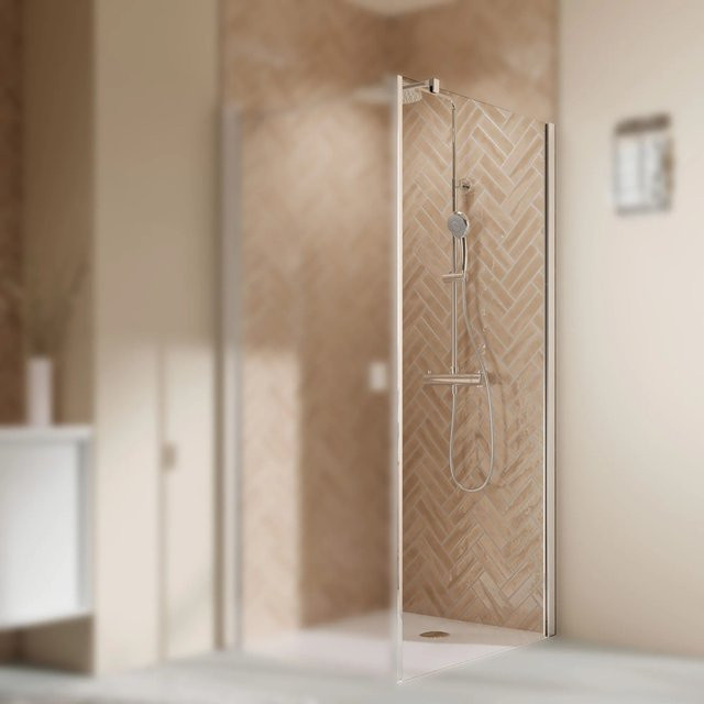 Breuer Seitenwand Elana 2.0 mit eckigen Profilen aus Glas in Alu-Chrom, Breite: 75 cm, Ausführung DIN Rechts - Bild 1