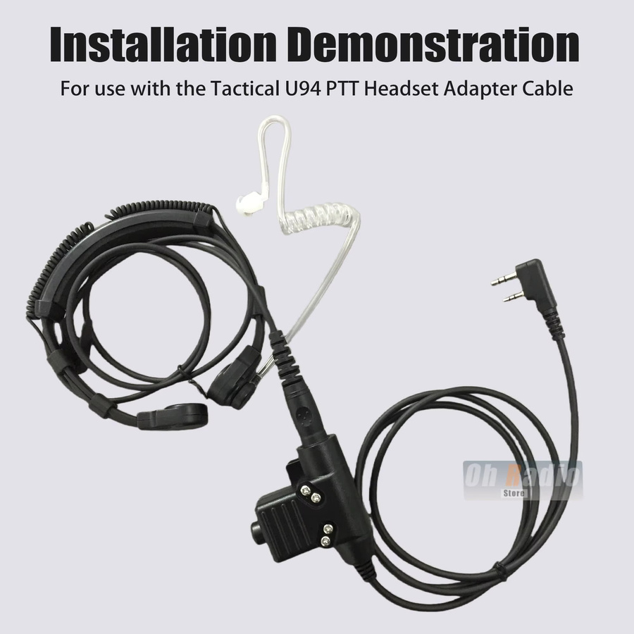 RONGYIN Throat Mikrofon Air Tube Headset Taktischer Heavy Duty Kopfhörer mit 7,1 mm Nato-Stecker in Schwarz passend für U94 PTT Headset-Kabel - Bild 2