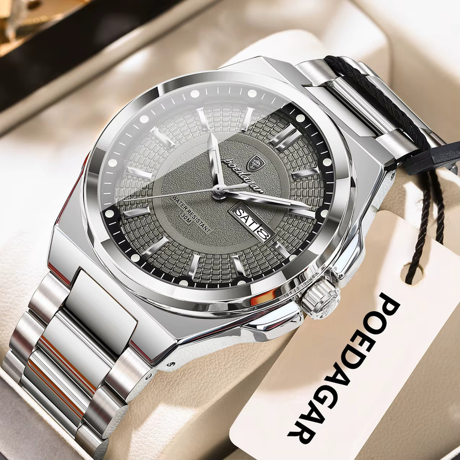 POEDAGAR Armbanduhr Edelstahl, Quarz, Silber, Herren - Bild 2