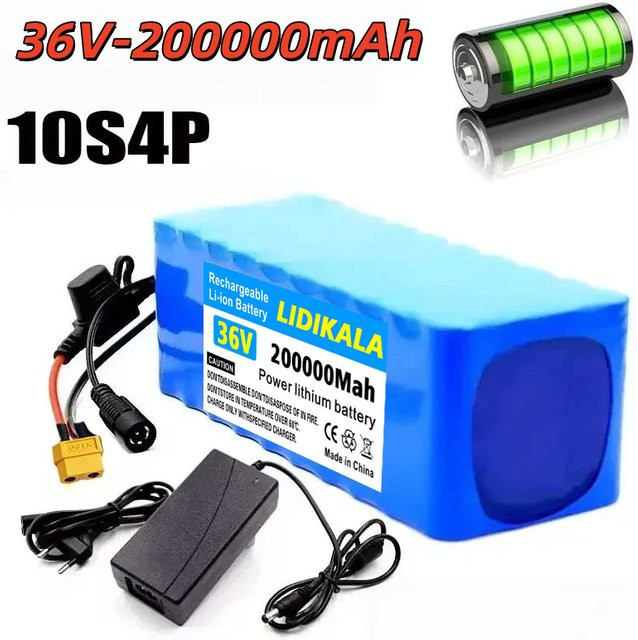 10S4P 200Ah Lithium-Batterie 36V in Blau mit BMS, XT60-Anschluss und Ladegerät für Elektrofahrräder und Elektroroller - Bild 1