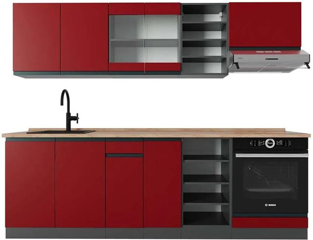 Vicco R-Line Küchenzeile Eiche Rot/Anthrazit modern B: 240 cm, H: 81,6 cm, T: 60 cm - Bild 1